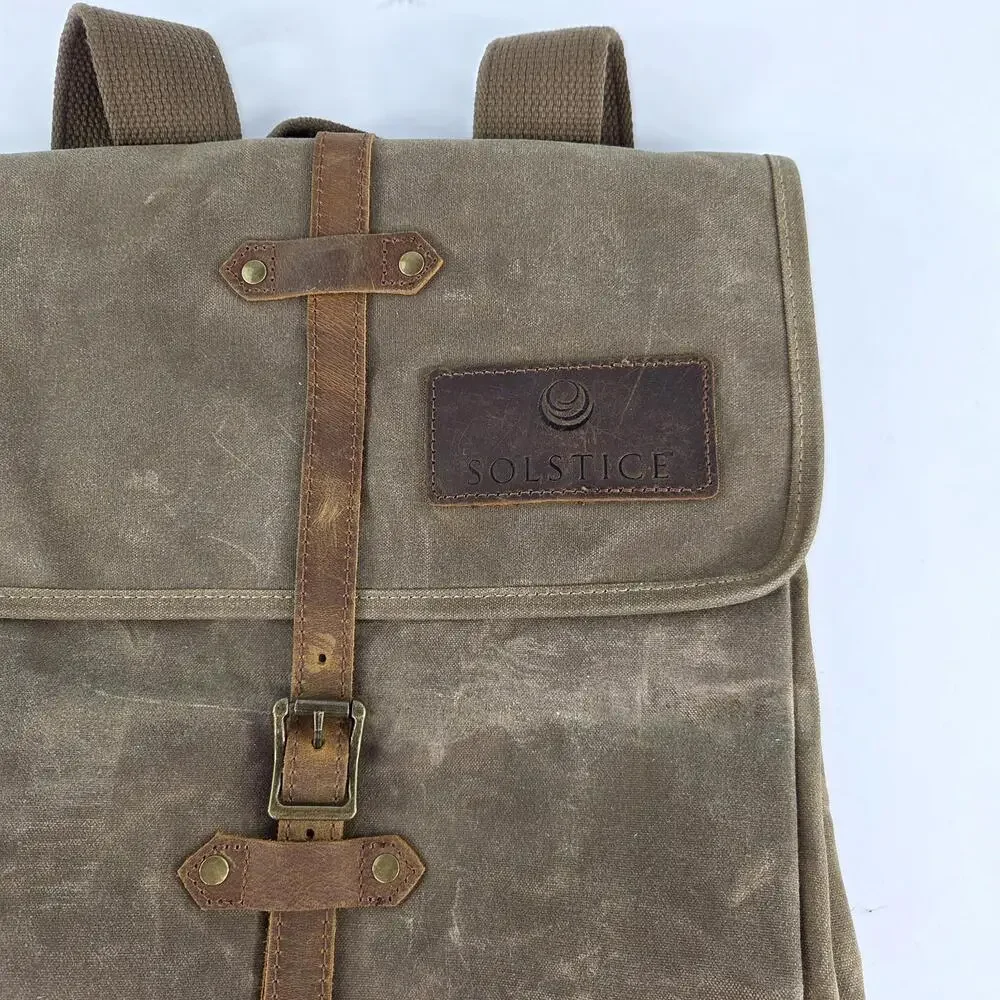 Solstice Oil Waxed Canvas Backpack Rucksack Brown Travel Outdoor Backpacks Bag - Picture 6 of 14